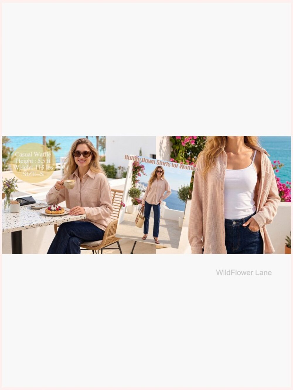 Waffle Knit Button Down Shirt Women Casual Long Sleeve Lightweight Dressy Work - Picture 7 of 7